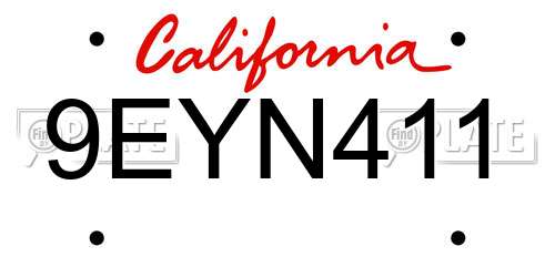 9EYN411 California License Plate
