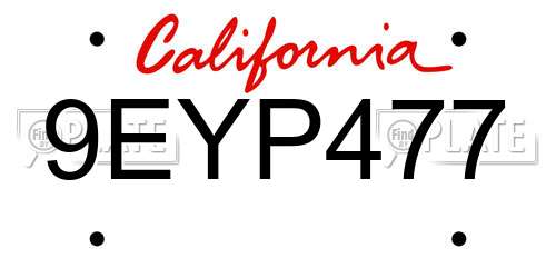 9EYP477 California License Plate
