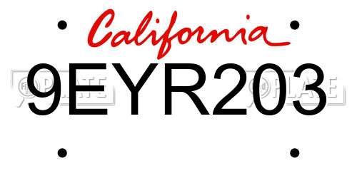 9EYR203 California License Plate