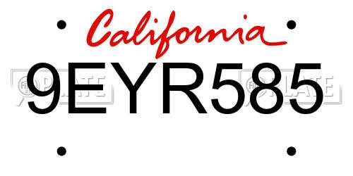 9EYR585 California License Plate