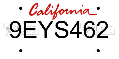 9EYS462 California License Plate