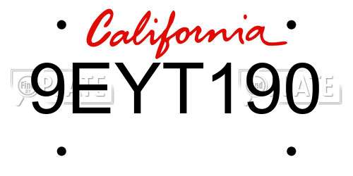 9EYT190 California License Plate