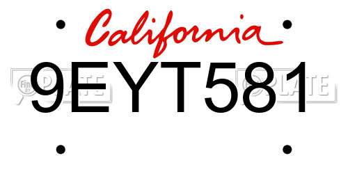 9EYT581 California License Plate