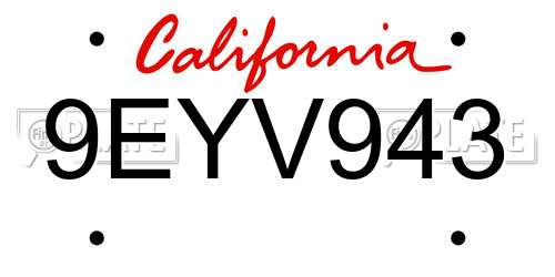 9EYV943 California License Plate
