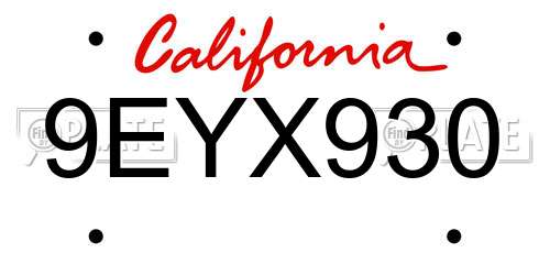 9EYX930 California License Plate