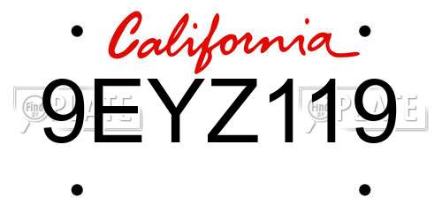 9EYZ119 California License Plate