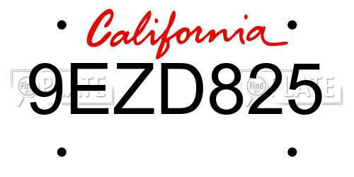 9EZD825 California License Plate