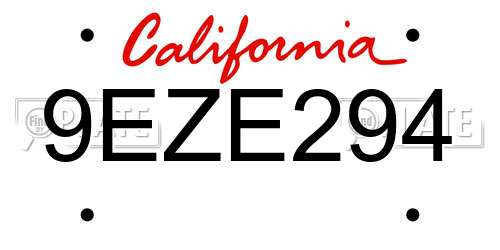 9EZE294 California License Plate