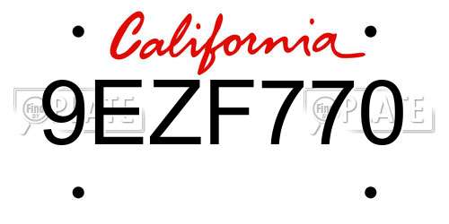 9EZF770 California License Plate