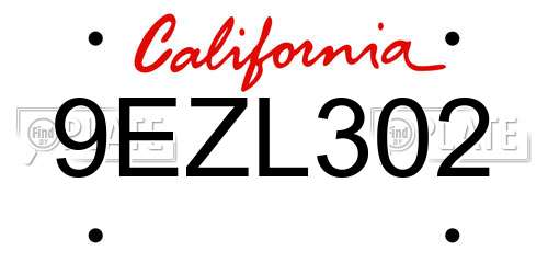 9EZL302 California License Plate