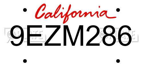 9EZM286 California License Plate