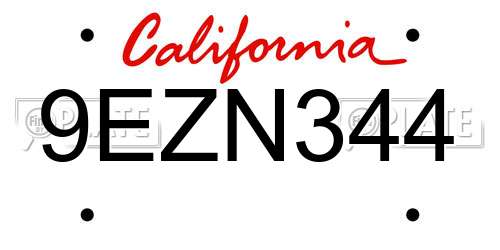 9EZN344 California License Plate