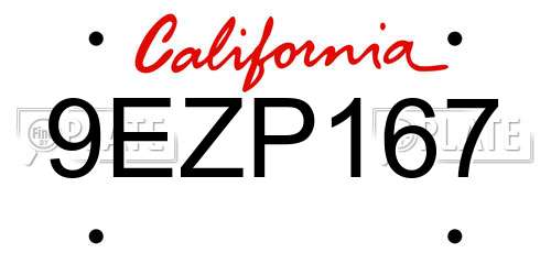 9EZP167 California License Plate