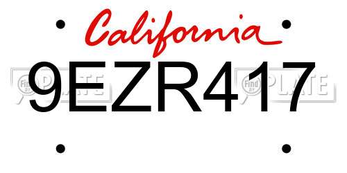 9EZR417 California License Plate
