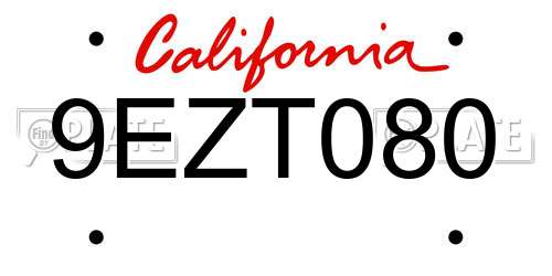 9EZT080 California License Plate