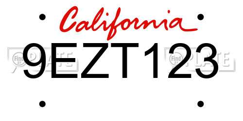 9EZT123 California License Plate