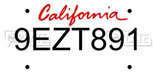 9EZT891 California License Plate