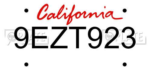 9EZT923 California License Plate