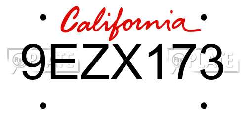 9EZX173 California License Plate