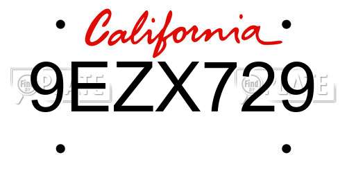 9EZX729 California License Plate
