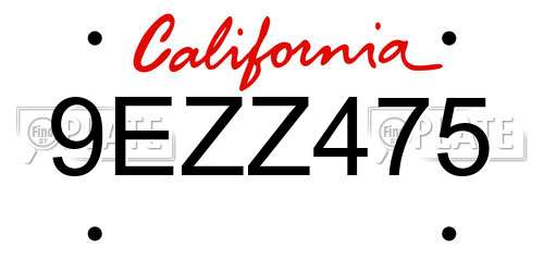 9EZZ475 California License Plate