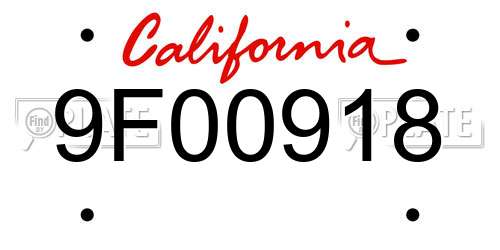 9F00918 California License Plate