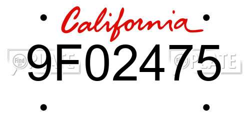 9F02475 California License Plate