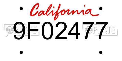 9F02477 California License Plate