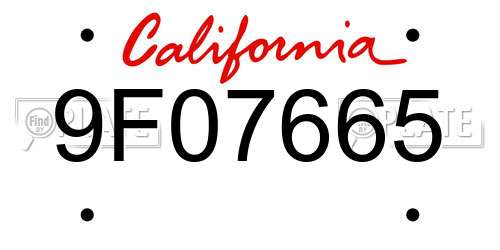 9F07665 California License Plate