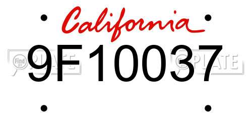 9F10037 California License Plate