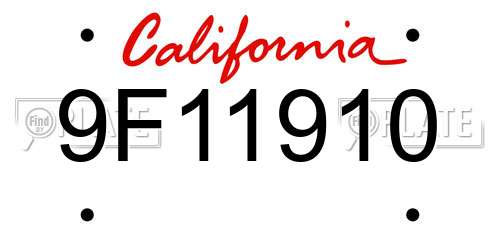 9F11910 California License Plate