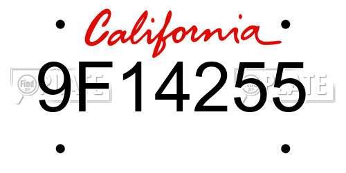 9F14255 California License Plate