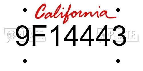 9F14443 California License Plate
