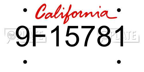 9F15781 California License Plate