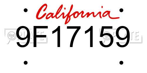 9F17159 California License Plate
