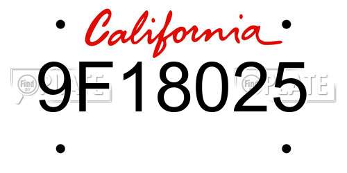 9F18025 California License Plate