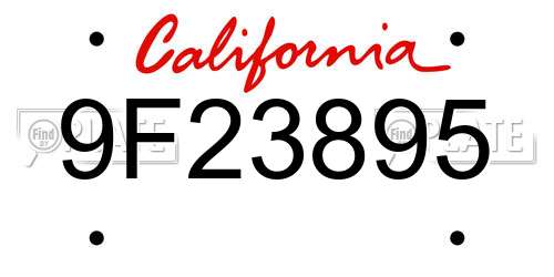 9F23895 California License Plate
