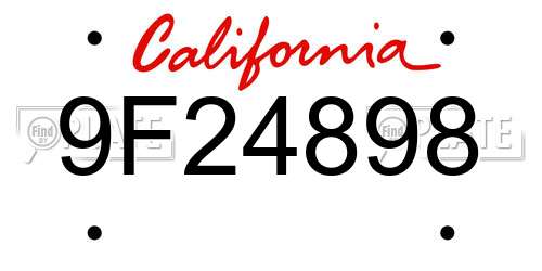 9F24898 California License Plate