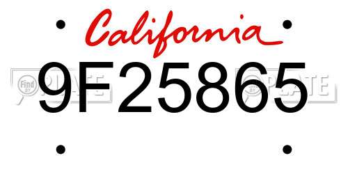 9F25865 California License Plate