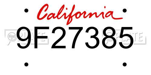 9F27385 California License Plate