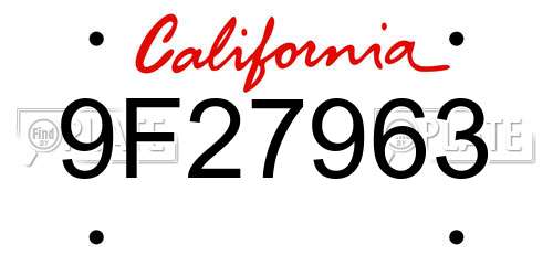 9F27963 California License Plate