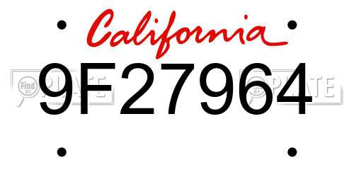9F27964 California License Plate