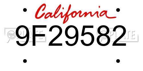 9F29582 California License Plate