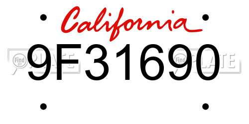 9F31690 California License Plate