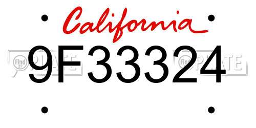 9F33324 California License Plate