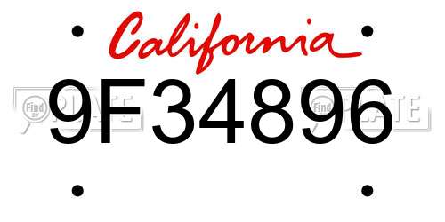 9F34896 California License Plate