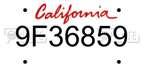 9F36859 California License Plate