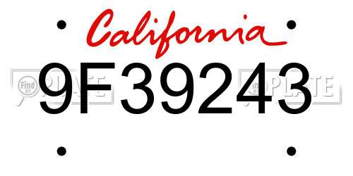 9F39243 California License Plate