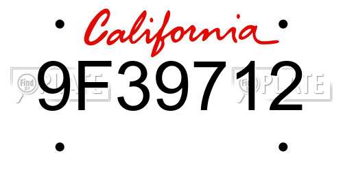 9F39712 California License Plate