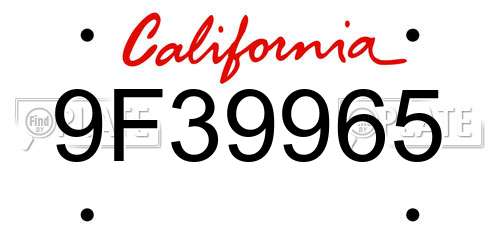 9F39965 California License Plate